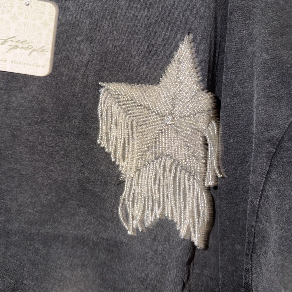 NWT Free People Sabbi Ta-Ta Sparkle Stars Tassels Black Shirt XL Oversized - Picture 5 of 8